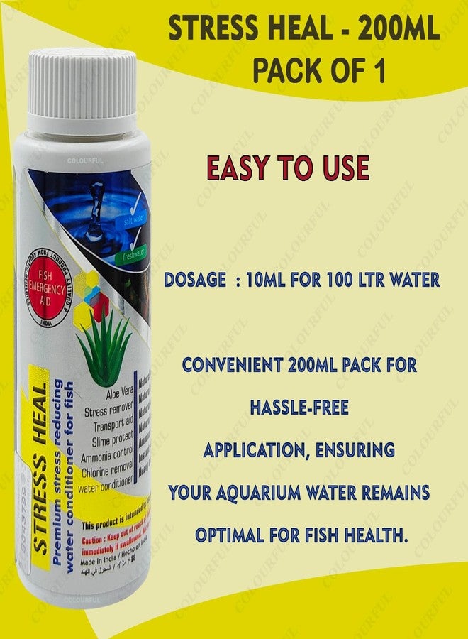 colourful Stress HEAL Aquarium Water Conditioner with Aloe Vera - Removes Chlorine & Ammonia, Enhances Fish Immunity - Use After Every Water Change to Reduce Mortality, (Stress HEAL, 200ml), Pack of 1 - Image 5